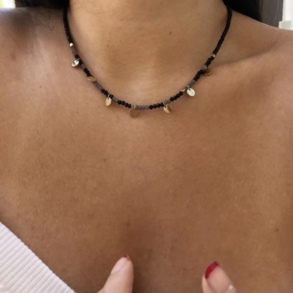 Stainless Steel Disc Pendant Crystal Gold Necklace - Picture 6 of 8